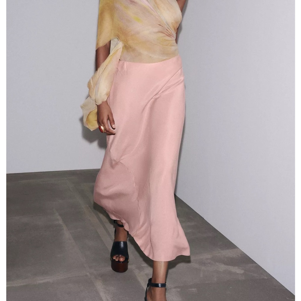 Zara NWT satin pink midi skirt